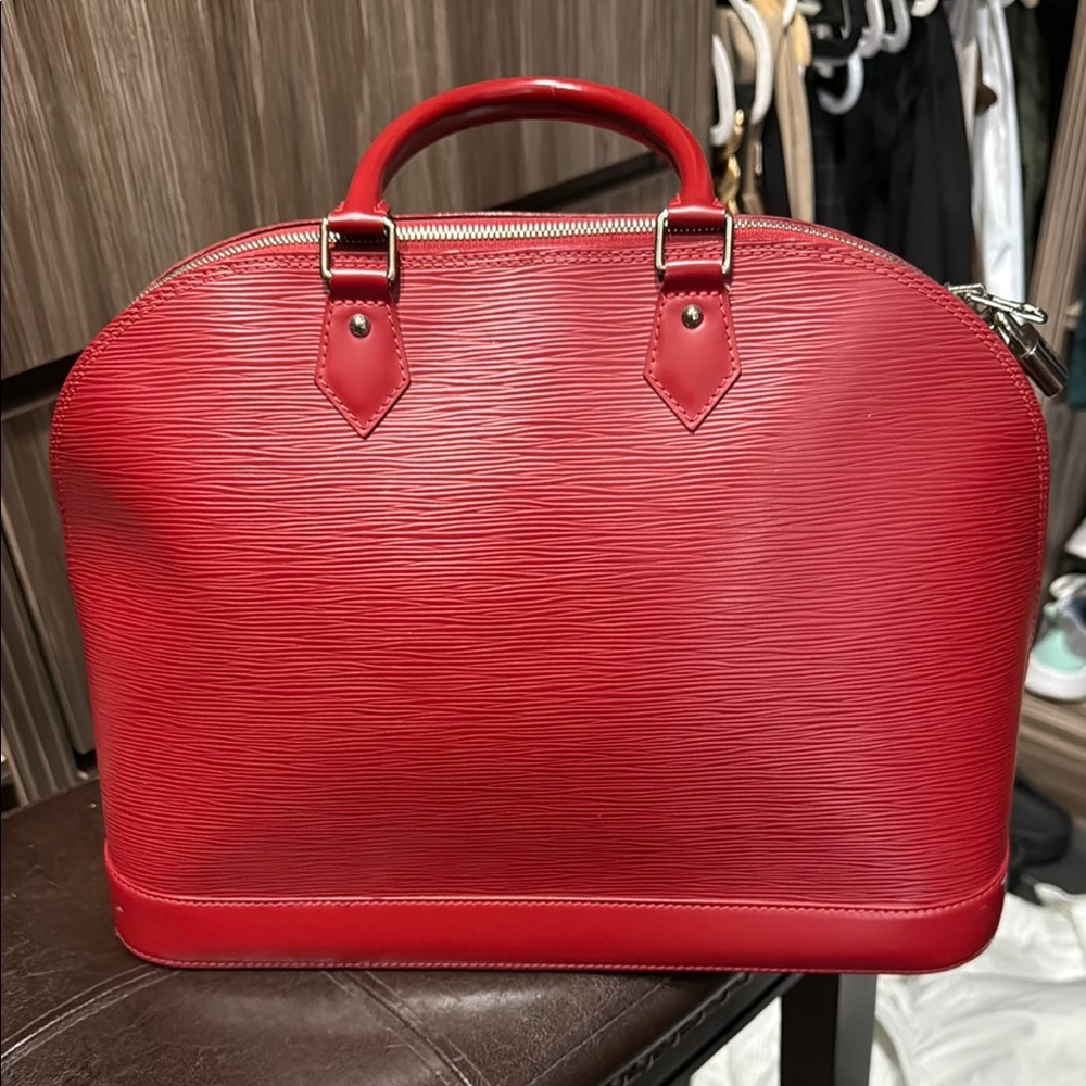 Vibrant Red Dome Satchel with Textured Leather